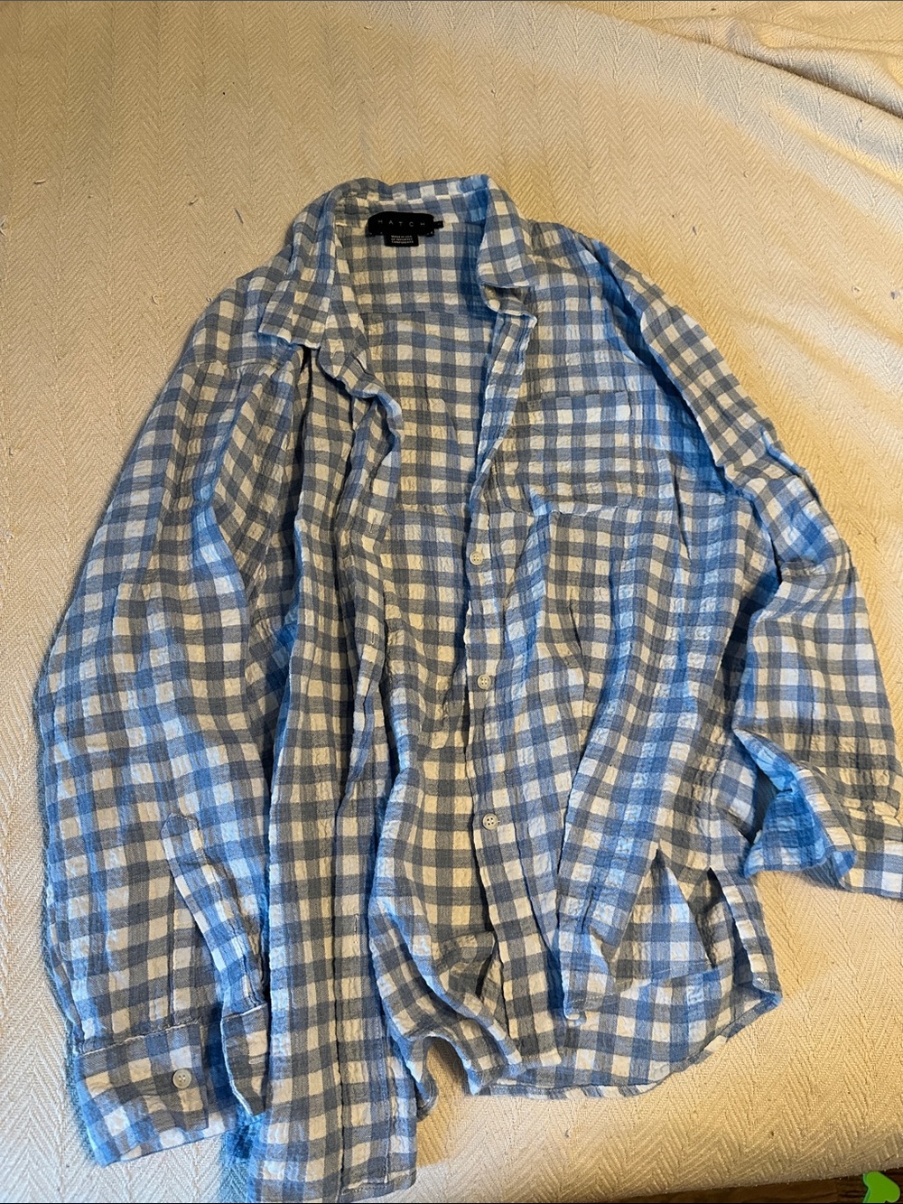 Hatch Maternity Blue and White Check Button up